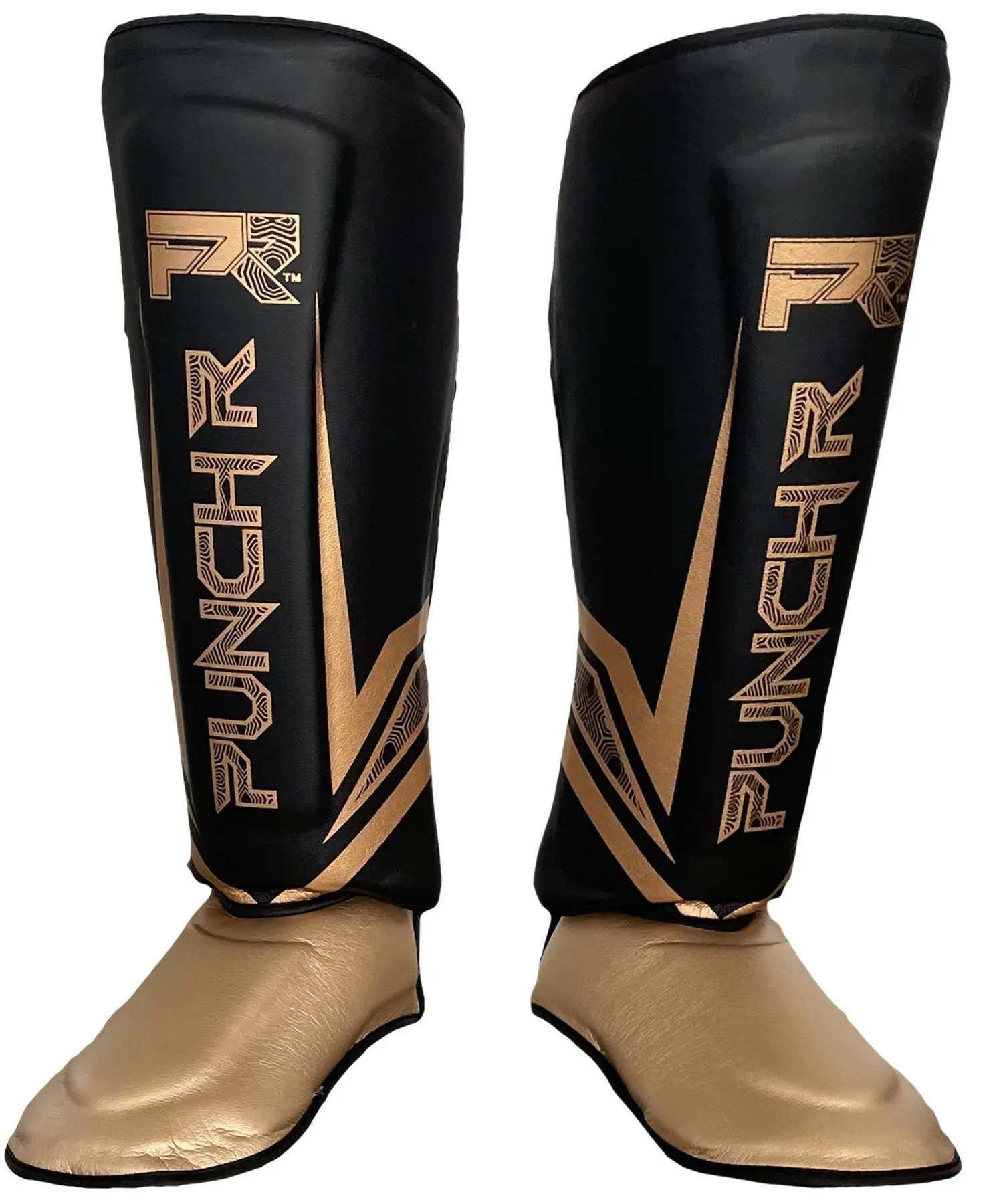 PunchR™ Electric Muay Thai Kickboks Scheenbeschermers Zwart Goud Microfiber
