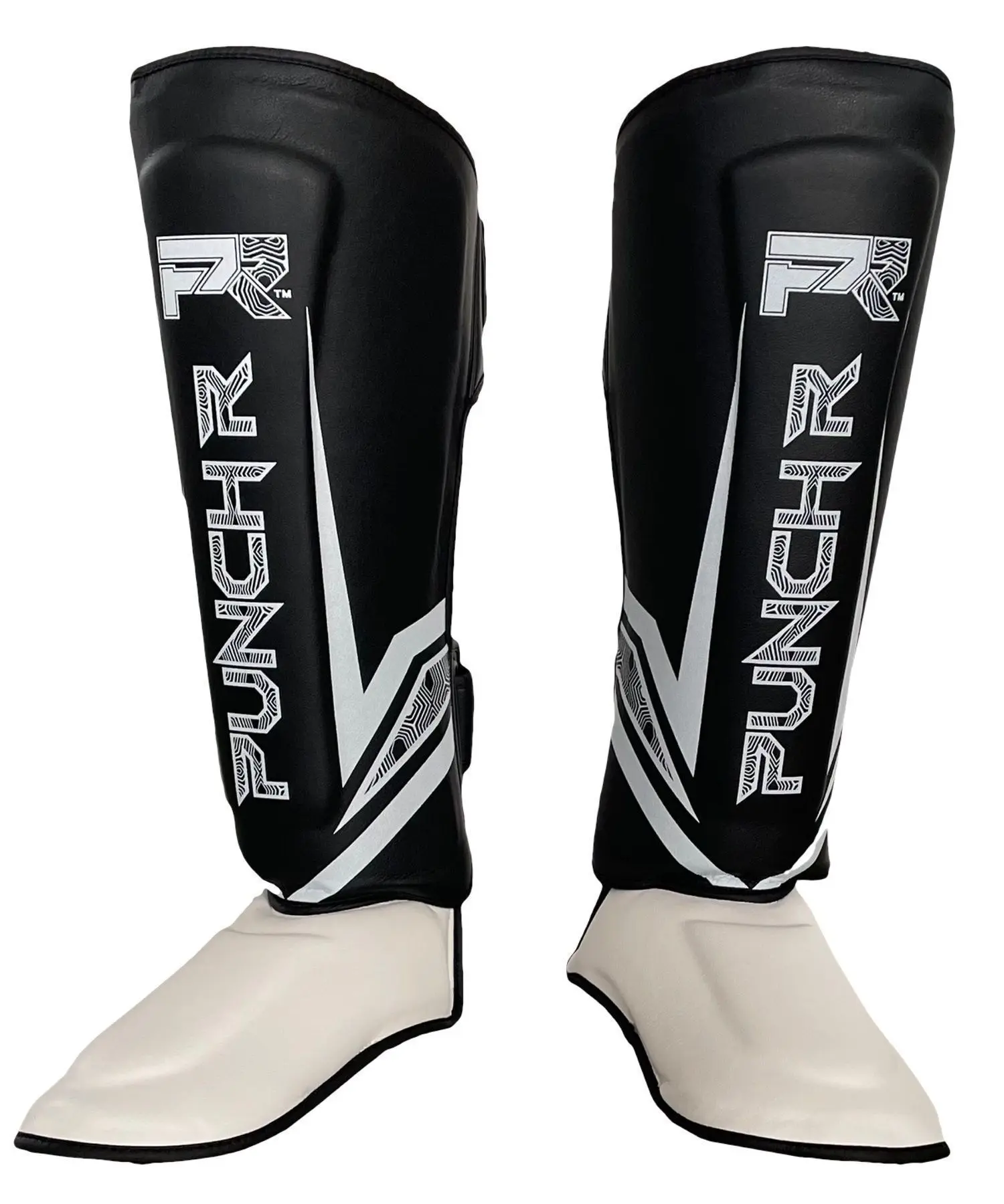 PunchR™ Electric Kickboks Muay Thai Scheenbeschermers Zwart Wit Microfiber